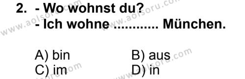 Almanca 1 Dersi 2011 - 2012 Yılı Ek Sınav Soruları 2. Soru
