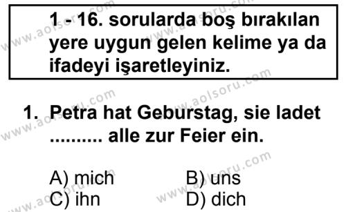 Almanca 7 Dersi 2011 - 2012 Yılı Ek Sınav Soruları 1. Soru