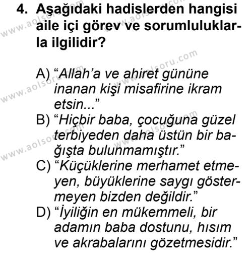 Din Kültürü ve Ahlak Bilgisi 6 Dersi 2012 - 2013 Yılı 3. Dönem Sınav Soruları 4. Soru