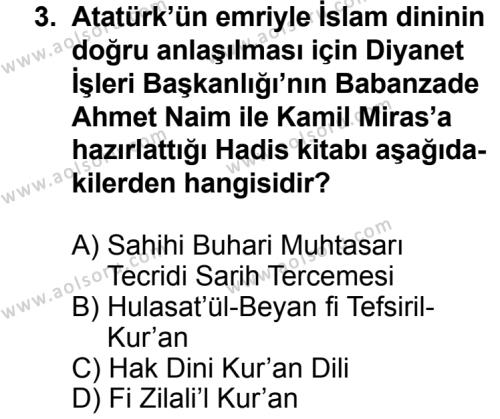 Din Kültürü ve Ahlak Bilgisi 8 Dersi 2013 - 2014 Yılı 3. Dönem Sınav Soruları 3. Soru