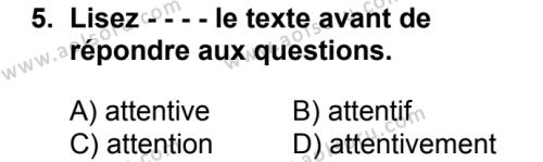 Fransızca 5 Dersi 2018-2019 Yılı 1. Dönem Sınavı 5. Soru