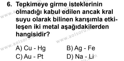 Aol Kimya 4 Dersi 2019 2020 Yili 1 Donem Sinavi Aol Soru