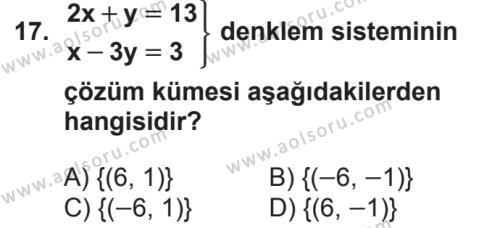 AÖL Matematik 1 Dersi 2018 - 2019 Yılı 2. Dönem Sınavı 