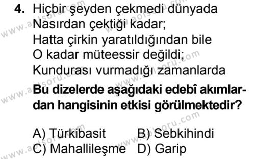 Seçmeli Türk Dili ve Edebiyatı 1 Dersi 2018 - 2019 Yılı 1. Dönem Sınav Soruları 4. Soru