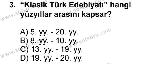 Seçmeli Türk Edebiyatı 3 Dersi 2011-2012 Yılı 1. Dönem Sınavı 3. Soru