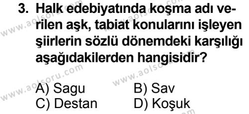 Seçmeli Türk Edebiyatı 3 Dersi 2014 - 2015 Yılı Ek Sınav Soruları 3. Soru