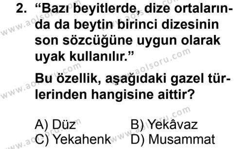 Seçmeli Türk Edebiyatı 4 Dersi 2012 - 2013 Yılı 1. Dönem Sınav Soruları 2. Soru