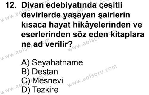 Seçmeli Türk Edebiyatı 4 Dersi 2013-2014 Yılı 1. Dönem Sınavı 12. Soru