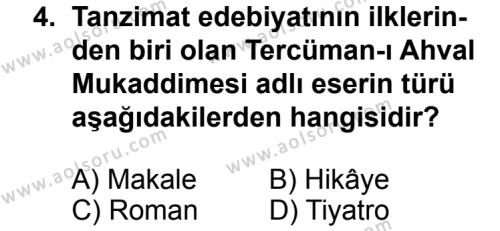 Seçmeli Türk Edebiyatı 5 Dersi 2013 - 2014 Yılı 3. Dönem Sınav Soruları 4. Soru