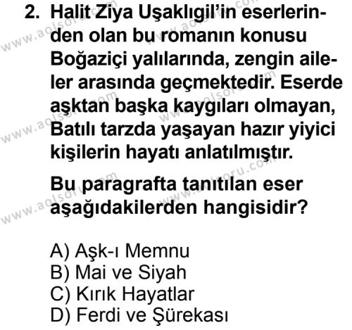 Seçmeli Türk Edebiyatı 6 Dersi 2012 - 2013 Yılı Ek Sınav Soruları 2. Soru