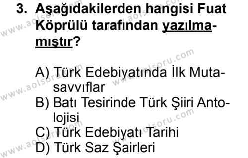 Seçmeli Türk Edebiyatı 6 Dersi 2012 - 2013 Yılı Ek Sınav Soruları 3. Soru
