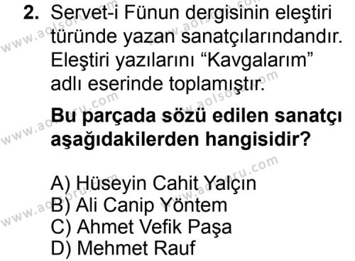 Seçmeli Türk Edebiyatı 6 Dersi 2014 - 2015 Yılı Ek Sınav Soruları 2. Soru