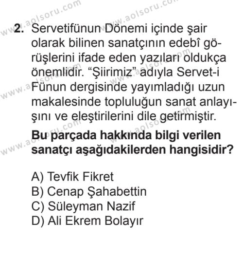 Seçmeli Türk Edebiyatı 6 Dersi 2016 - 2017 Yılı Ek Sınav Soruları 2. Soru