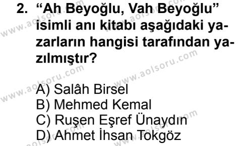 Seçmeli Türk Edebiyatı 7 Dersi 2012 - 2013 Yılı 1. Dönem Sınav Soruları 2. Soru