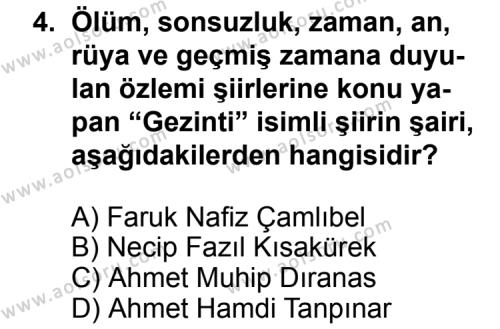 Seçmeli Türk Edebiyatı 7 Dersi 2012 - 2013 Yılı 1. Dönem Sınav Soruları 4. Soru