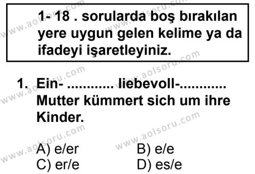 Seçmeli Yabancı Dil Almanca 4 Dersi 2013 - 2014 Yılı 1. Dönem Sınav Soruları 1. Soru