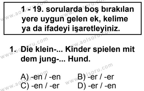 Seçmeli Yabancı Dil Almanca 4 Dersi 2013 - 2014 Yılı 2. Dönem Sınav Soruları 1. Soru