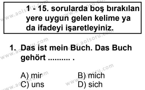 Seçmeli Yabancı Dil Almanca 5 Dersi 2012 - 2013 Yılı 1. Dönem Sınav Soruları 1. Soru