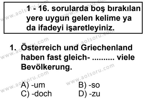 Seçmeli Yabancı Dil Almanca 8 Dersi 2012 - 2013 Yılı 1. Dönem Sınav Soruları 1. Soru