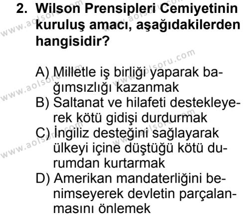 T.C. İnklap Tarihi ve Atatürkçülük 1 Dersi 2012 - 2013 Yılı 3. Dönem Sınav Soruları 2. Soru