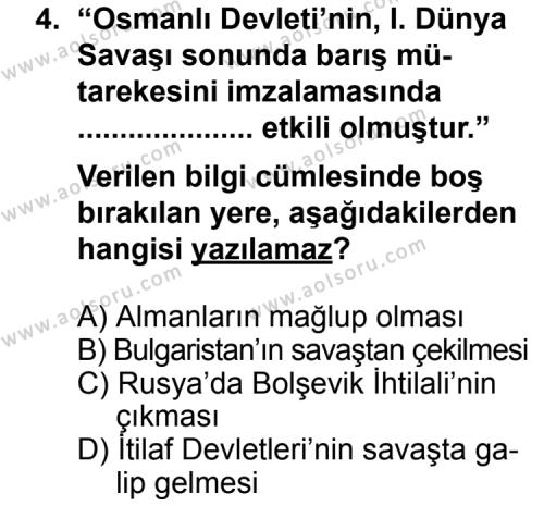 T.C. İnklap Tarihi ve Atatürkçülük 1 Dersi 2013 - 2014 Yılı 2. Dönem Sınav Soruları 4. Soru
