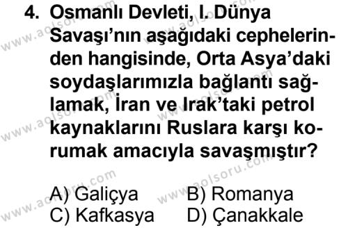 T.C. İnklap Tarihi ve Atatürkçülük 1 Dersi 2015 - 2016 Yılı 2. Dönem Sınav Soruları 4. Soru
