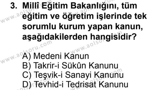 T.C. İnklap Tarihi ve Atatürkçülük 2 Dersi 2011 - 2012 Yılı 3. Dönem Sınav Soruları 3. Soru