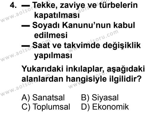 T.C. İnklap Tarihi ve Atatürkçülük 2 Dersi 2011 - 2012 Yılı 3. Dönem Sınav Soruları 4. Soru