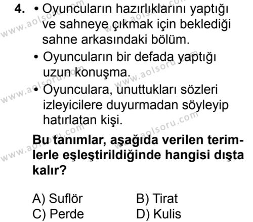 Türk Dili ve Edebiyatı 2 Dersi 2017 - 2018 Yılı 1. Dönem Sınav Soruları 4. Soru