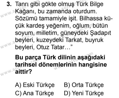 Türk Dili ve Edebiyatı 3 Dersi 2019 - 2020 Yılı 1. Dönem Sınav Soruları 3. Soru