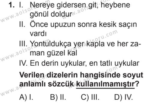 Aol Turk Dili Ve Edebiyati 7 Dersi 2018 2019 Yili 2 Donem Sinavi Aol Soru