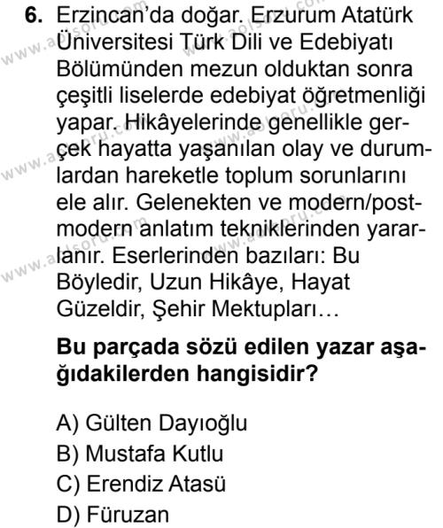 Aol Turk Dili Ve Edebiyati 7 Dersi 2019 2020 Yili 2 Donem Sinavi Aol Soru