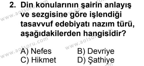 Türk Edebiyatı 1 Dersi 2011 - 2012 Yılı Ek Sınav Soruları 2. Soru
