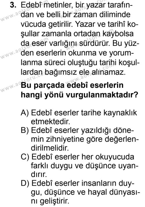 Türk Edebiyatı 1 Dersi 2014 - 2015 Yılı Ek Sınav Soruları 3. Soru