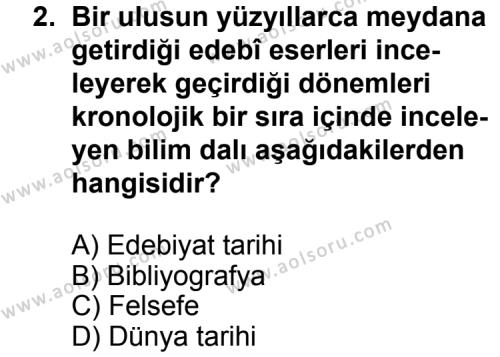 Türk Edebiyatı 3 Dersi 2013 - 2014 Yılı 3. Dönem Sınav Soruları 2. Soru