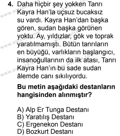 Türk Edebiyatı 3 Dersi 2015 - 2016 Yılı Ek Sınav Soruları 4. Soru