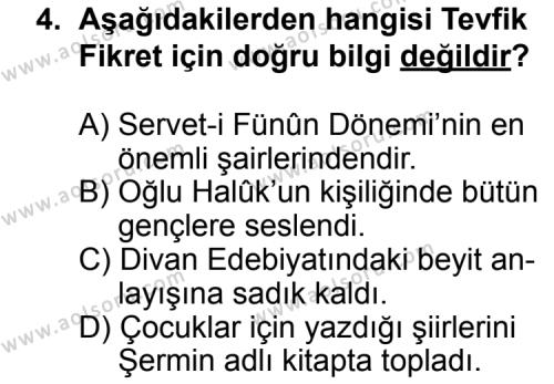 Türk Edebiyatı 6 Dersi 2013 - 2014 Yılı 3. Dönem Sınav Soruları 4. Soru