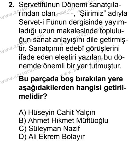 Türk Edebiyatı 6 Dersi 2015 - 2016 Yılı Ek Sınav Soruları 2. Soru