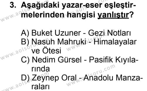 Türk Edebiyatı 7 Dersi 2011 - 2012 Yılı 1. Dönem Sınav Soruları 3. Soru