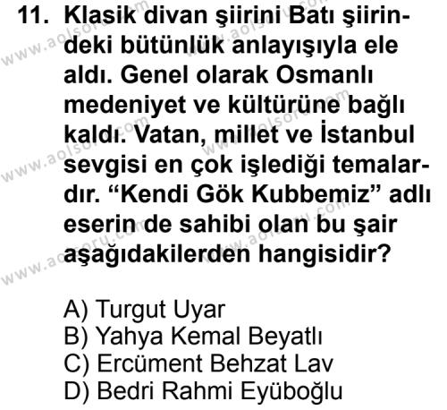 Türk Edebiyatı 8 Dersi 2013-2014 Yılı 1. Dönem Sınavı 11. Soru