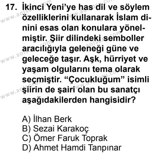 Türk Edebiyatı 8 Dersi 2013-2014 Yılı 1. Dönem Sınavı 17. Soru