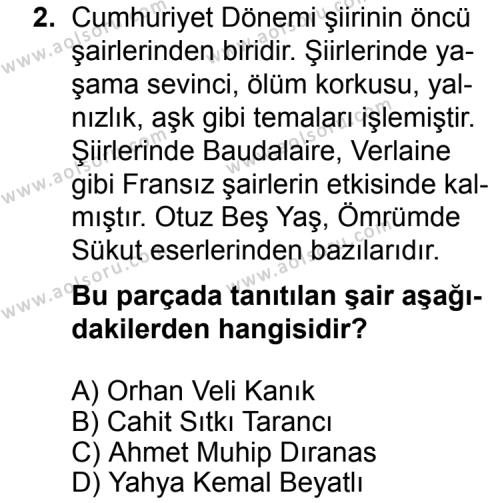 Türk Edebiyatı 8 Dersi 2014 - 2015 Yılı Ek Sınav Soruları 2. Soru